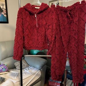 Cozy Red Textured Hoodie and Jogger Set